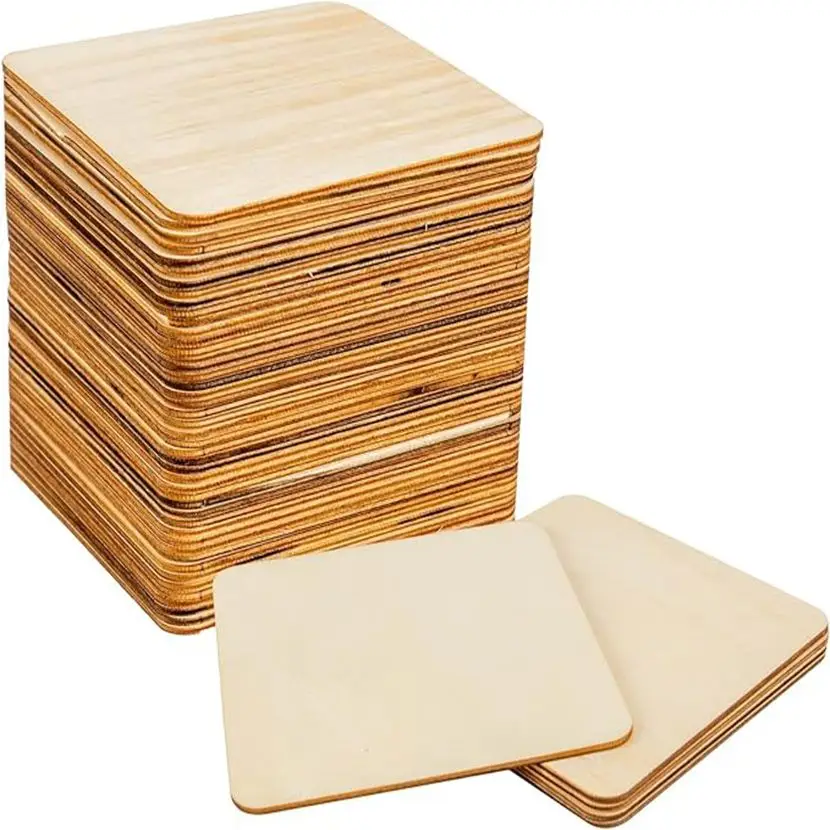 Wood Square 1/5/8/20cm Blank Wood Sheet for Crafts, Thin Unfinished Wood Squares for Wood Burning Painting Staining Wood Engrav