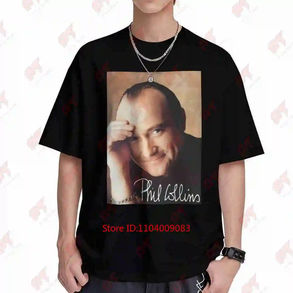 Phil Collins Music Drumming Signature Drummer Portrait Short Sleeve Tee 100% Cotton T-Shirt