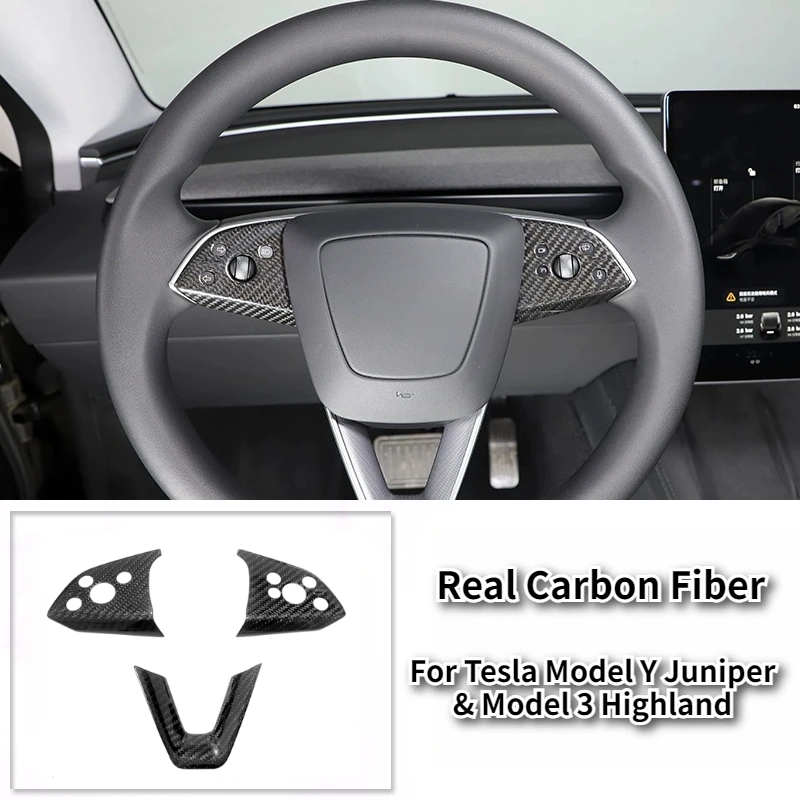 

Steering Wheel Trim Cover Sticker for Tesla Model Y Juniper 2025 Real Carbon Fiber 3K240G New Model 3 Highland Car Accessories