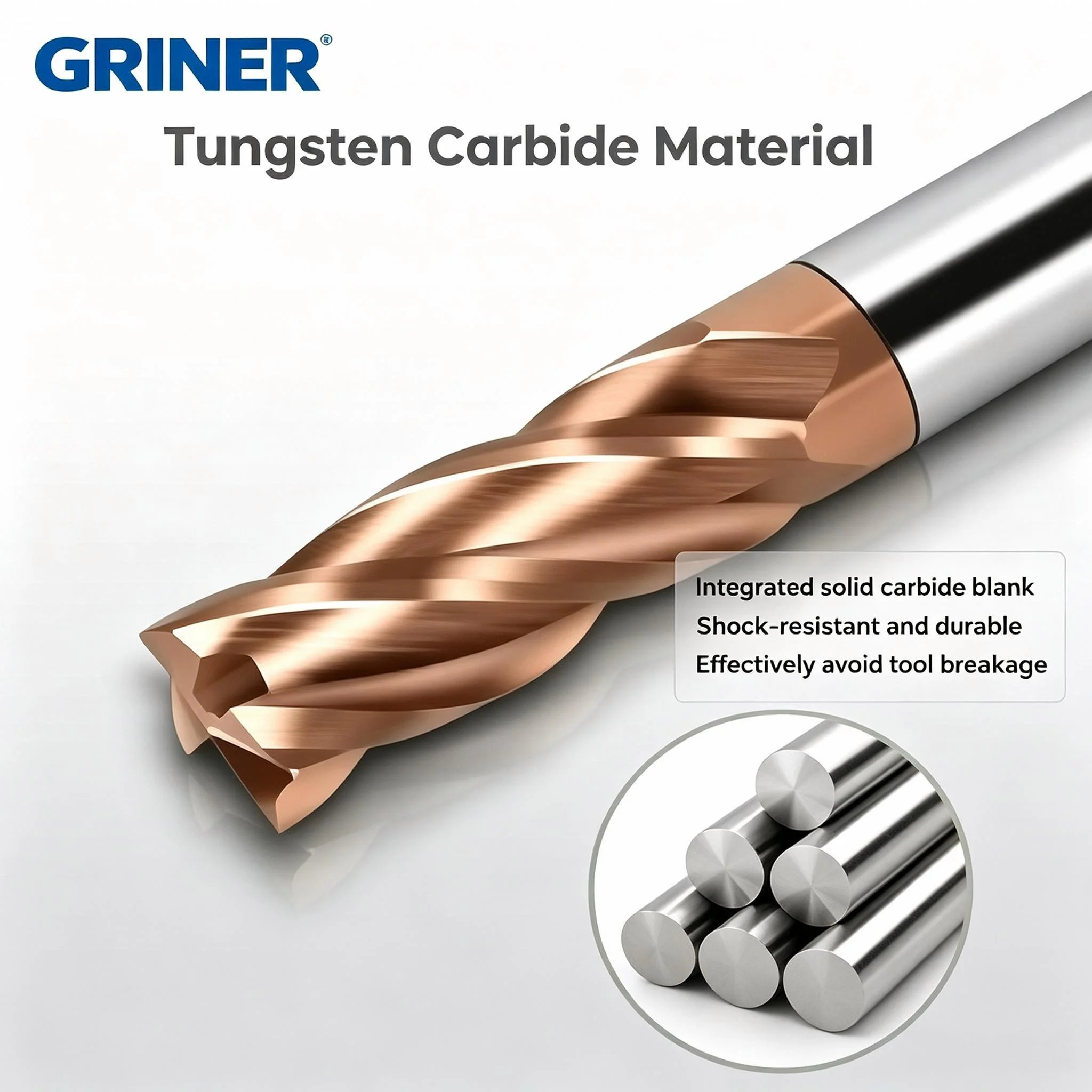 GRINER 55HRC Bull Nose End Mill 4 Flutes Coated Corner Radius CNC Solid Tungsten Carbide Milling Tool For Steel