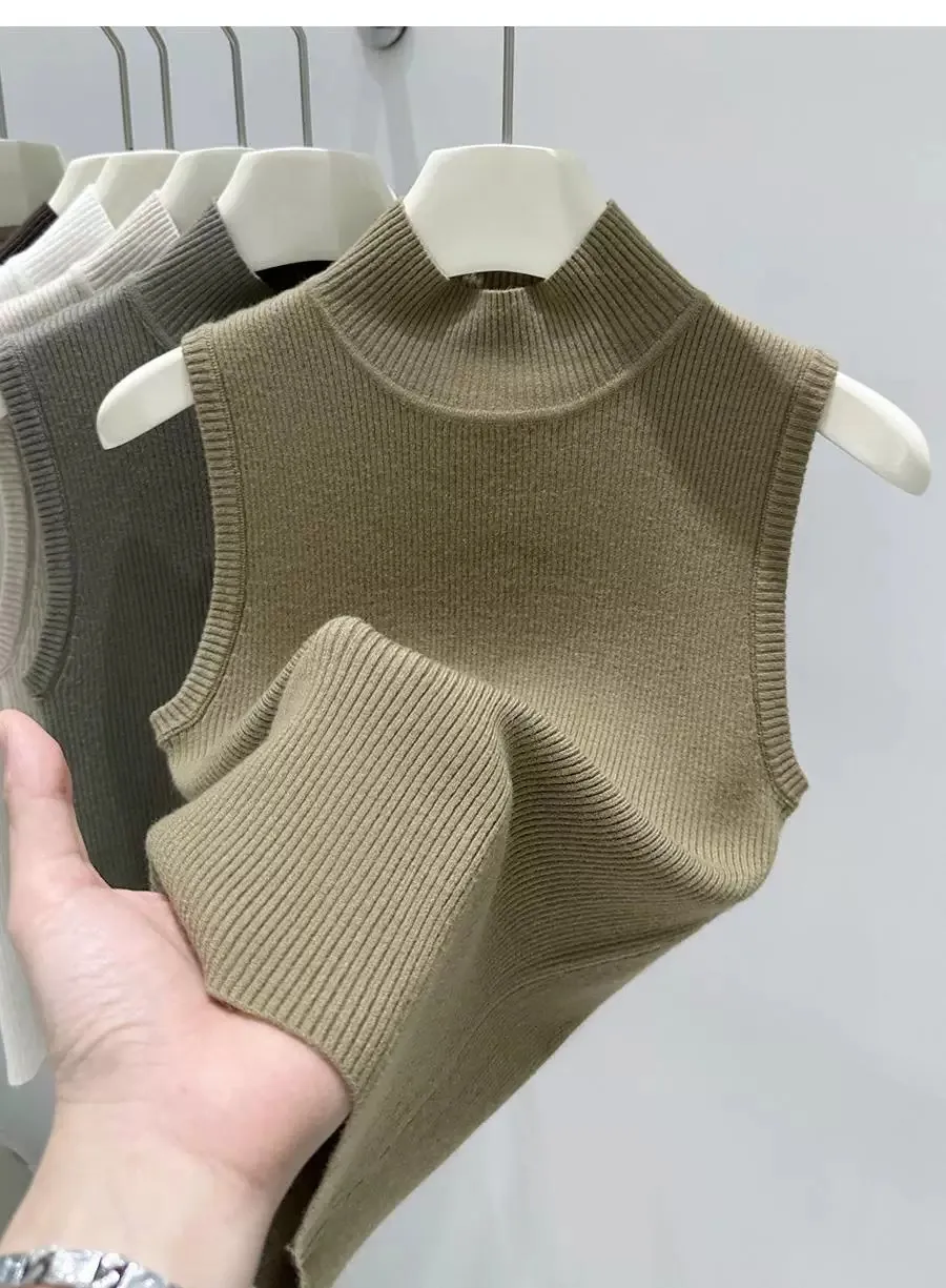 AOSSVIAO 2026 Sommer Neu Mock Neck Ärmellos Damen Strickpullover Slim Fit Basic Sweater Tank Top Vielseitige Innenbekleidung – Detail 12