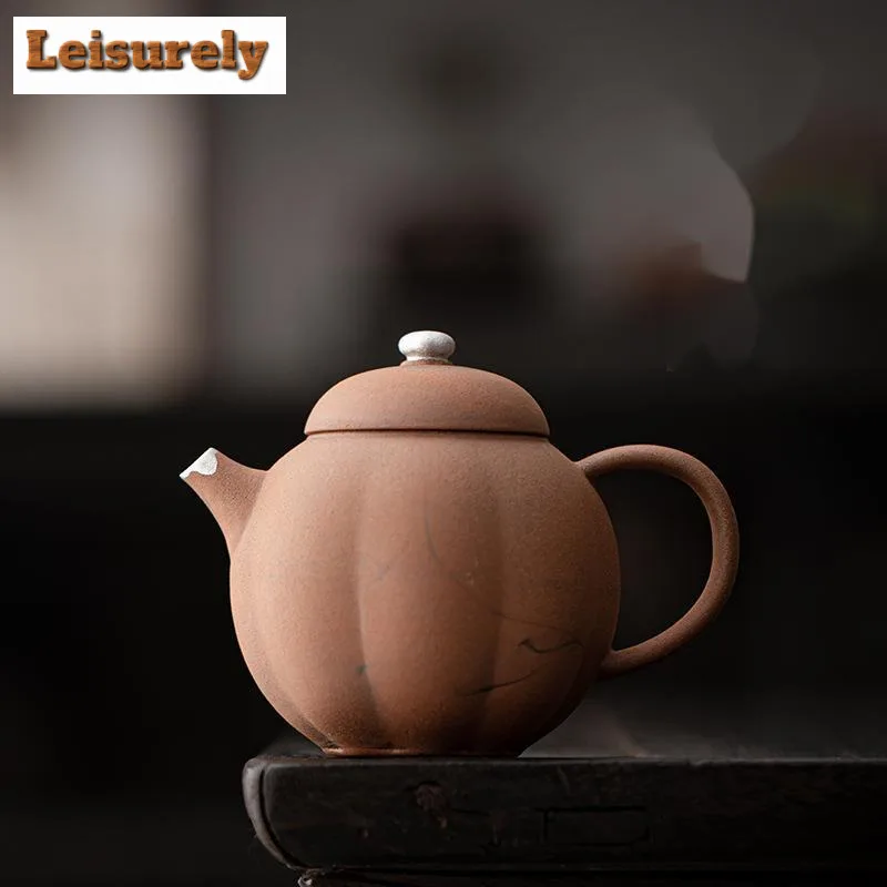 210ml Handmade Old Rock Mud Teapot Creative Pumpkin Coarse Pot Tea Making Kettle Chinese Kung Fu Tea Teaware Supplies Ornaments