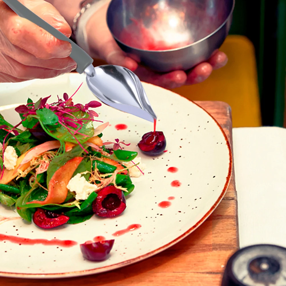 

2Pcs Sauce Spoons Stainless Steel Painting Spoon Set Ergonomic Handle for Cake Coffee Decoration Culinary Plating Art Tool