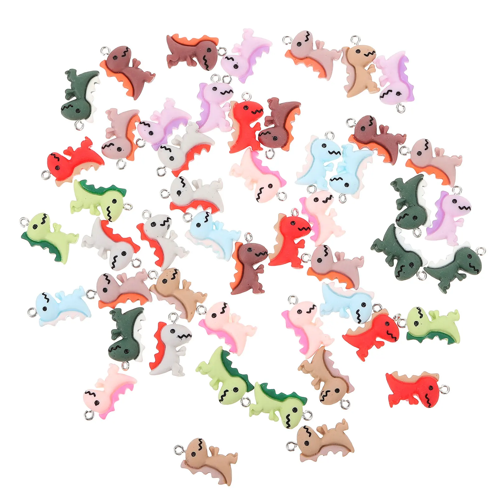 

50pcs Colorful Dinosaur Pendant Charms Resin Ornaments for DIY Jewelry Bracelets Necklaces Keychains Accessories Craft