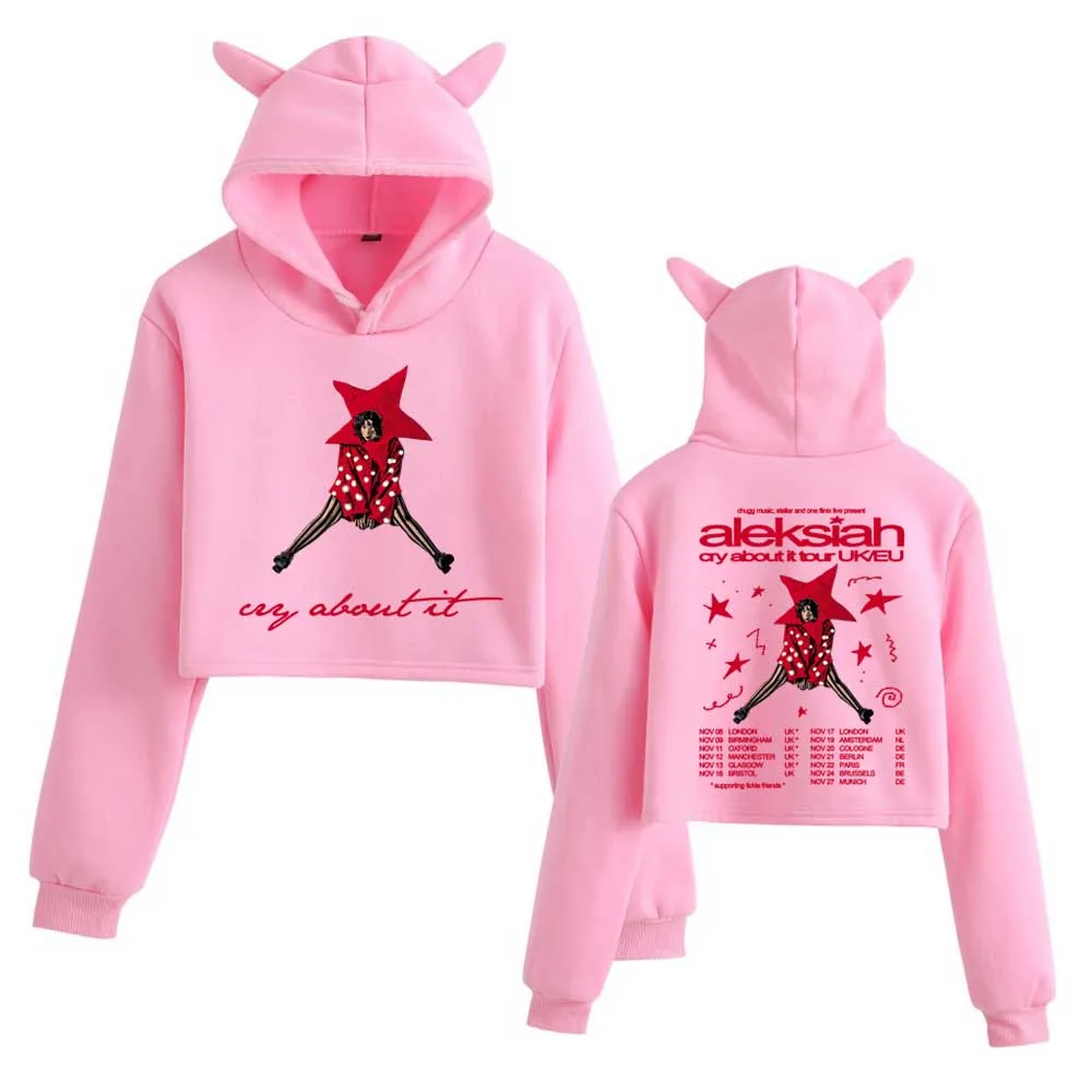 เสื้อครอปท็อป แอลีกเซียห์ ไคร์ แอบูท อิท ทัวร์สหราชอาณาจักร/สหภาพยุโรป 2025 เสื้อสเวตเชิ้ตแขนยาวลายหูแมว เสื้อฮู้ดแฟชั่นสำหรับสาวๆ