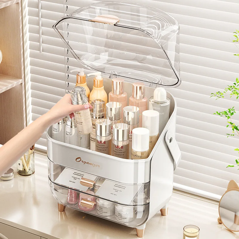 Pudełko do przechowywania kosmetyków o dużej pojemności, pyłoszczelne, na szminki, maski do twarzy, produkty do pielęgnacji skóry, przenośny organizer na kosmetyki i produkty do pielęgnacji skóry.