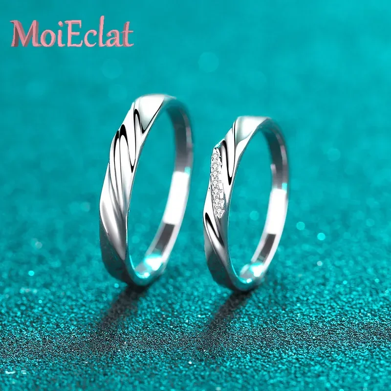 Engraved Platinum Pt950 Couple Rings for Men & Women, Moissanite Diamond Lover Band Halo Wedding Fine Jewelry Valentine Gift