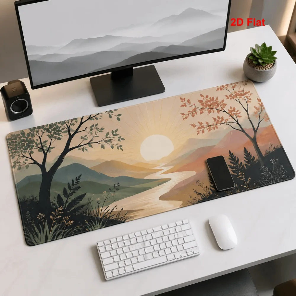 Large-sized table mat, extended mouse pad, scenic sunrise landscape, office desk decoration, computer desk accessory
