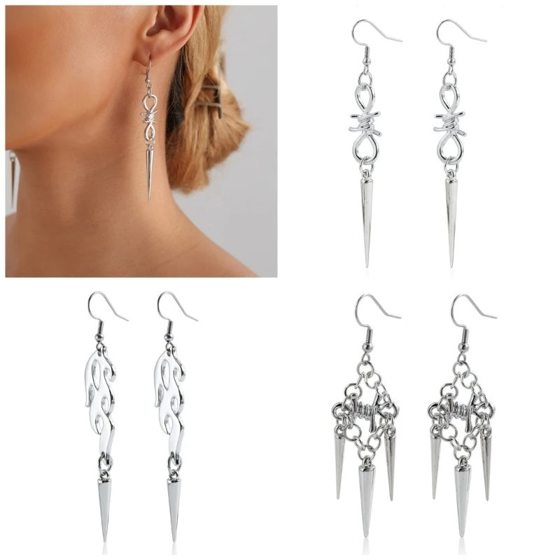 Multipurpose Sturdy Alloy Tassels Drop Earrings with Rivet Detail Portable Accessory for Party Supplies and Casual Wear