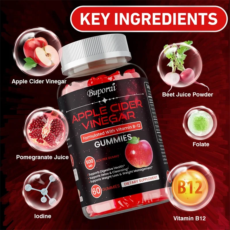 Apple Cider Vinegar Gummies - Supports Digestive, Reduce Bloating and Constipation, Metabolism, Increases Energy Levels