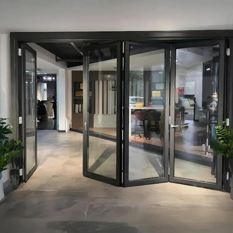 Modern Black Glass Thermal Insulation Aluminum Folding Alloy Door Chinese - Style Villa Hotel Use Bifold Doors