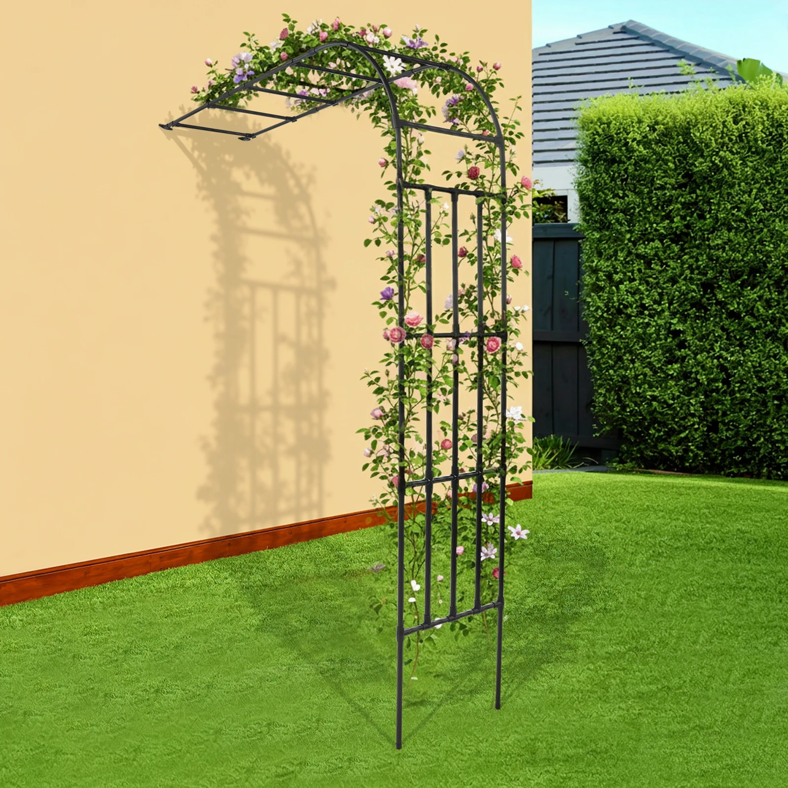 220*50*260cm Half Side Garden Arch Trellis,Black Metal Arbor Trellis, Garden Arch Arbor