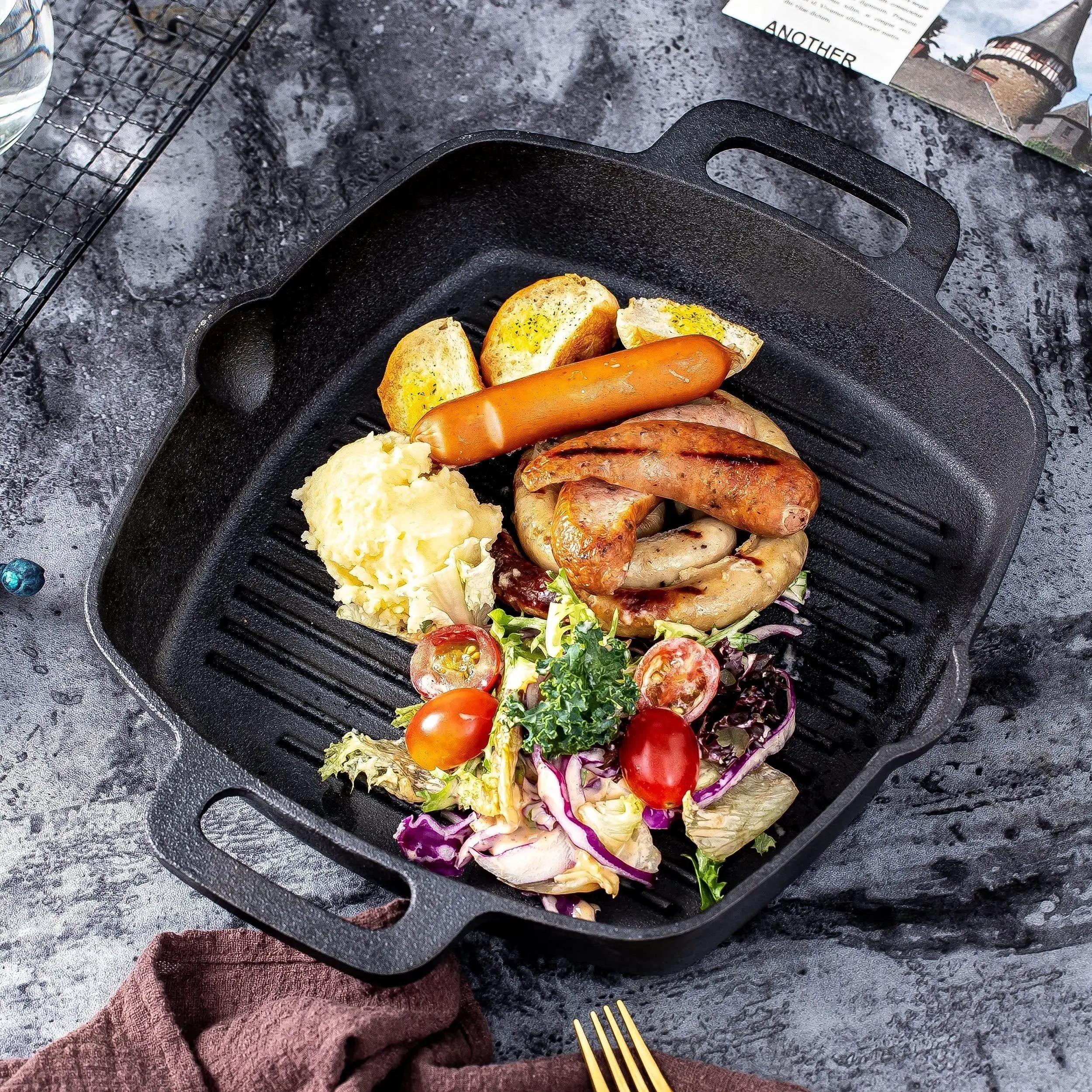 

Cast Iron Frying Pan Steak Skillet Baking Tray Home Pot Gas Stove Non Stick Square Cast Iron Skillets Kitchen Cookware