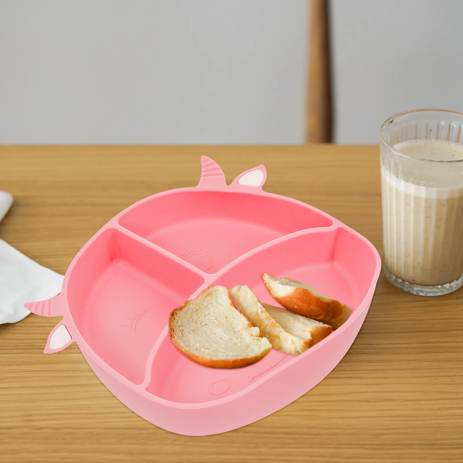 

1Pcs Children Silicone Food Plate Suction Cup Three-Part Divided Toddler Feeding Plate Dinner Dish Silicone Tableware