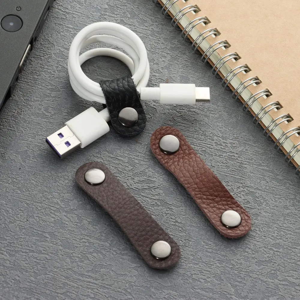 Leather Cable Strap Cable Tie Wrap Cord Management Holder Earphone Protector USB Cable Clip Wrap Winder Wire Ties Cord Organizer