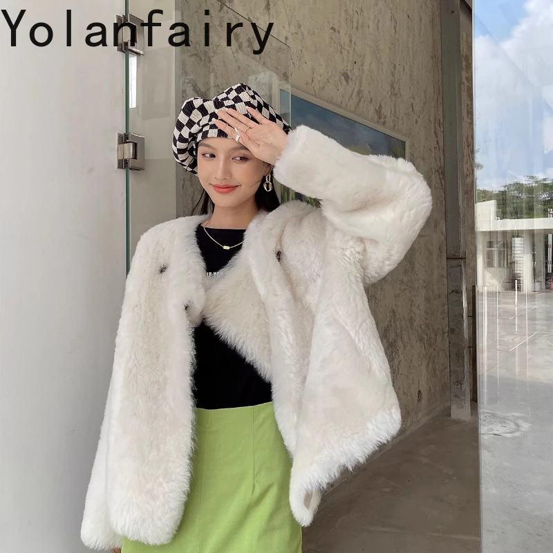 

YOLANFAIRY autumn and winter Imported whole Tuscan wool and fur Thickened round-neck long sleeves fur coat шуба женская 2025