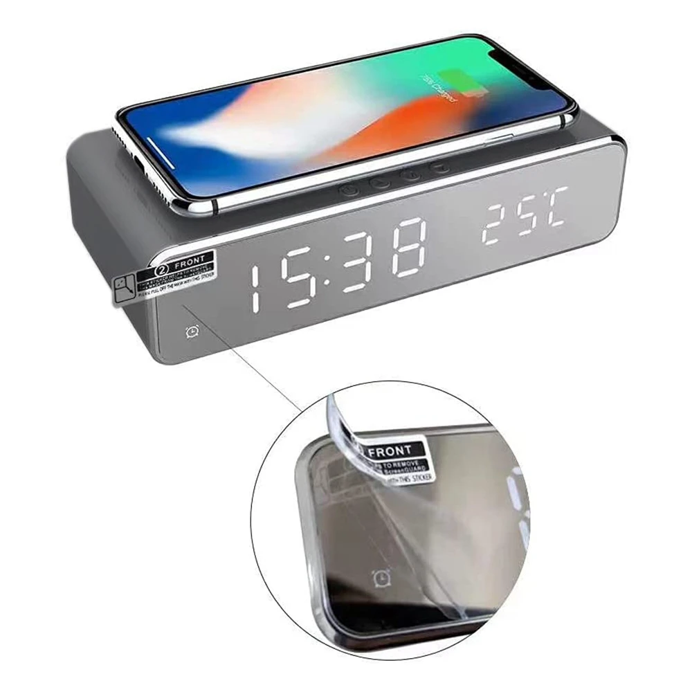 Caricabatterie wireless Sveglia digitale Termometro Tempo Orologio da tavolo digitale per viaggi di riunione in camera da letto