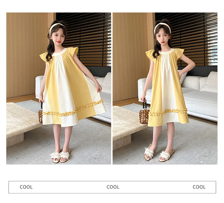 Neues Sommerkleid in hoher Qualität für Kinder, ärmelloses Patchwork-Baumwollkleid für junge Mädchen im Alter von 5 6 7 8 9 10 11 12 13 14 Jahren. – Detail 16