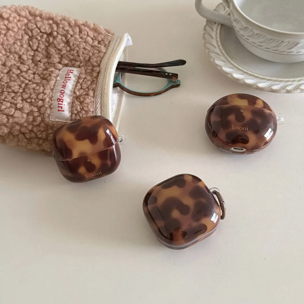 Capa de Fone de Ouvido Macia Ins Amber Brown com Gancho para Samsung Galaxy Buds 2 3 Pro Live, Capas para Buds 3 Pro FE Core