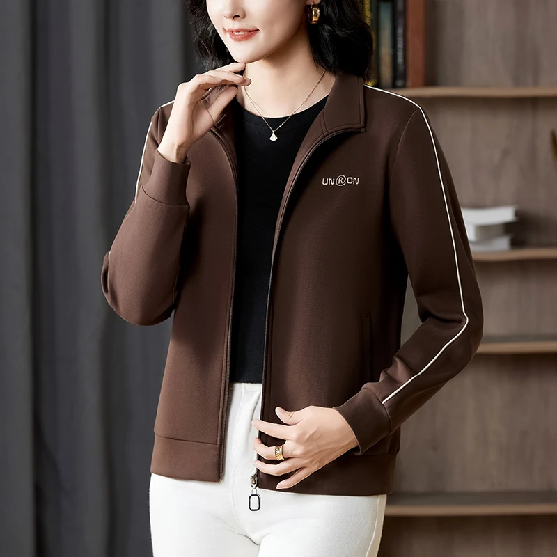 

Casual Spor Women's Long Sve Jaet Spring Autumn Versatile Mom Coat Sweatirt Anti-Aging Large Size Top Polyester Cott...