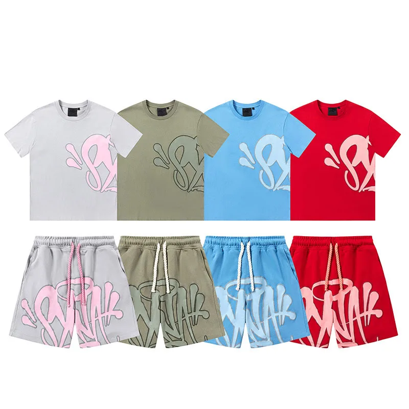 American Style Letter Printed Drill Style Casual Men's Sets Loose Unisex Round Neck Short Sleeved Women's T-shirt Shorts Set