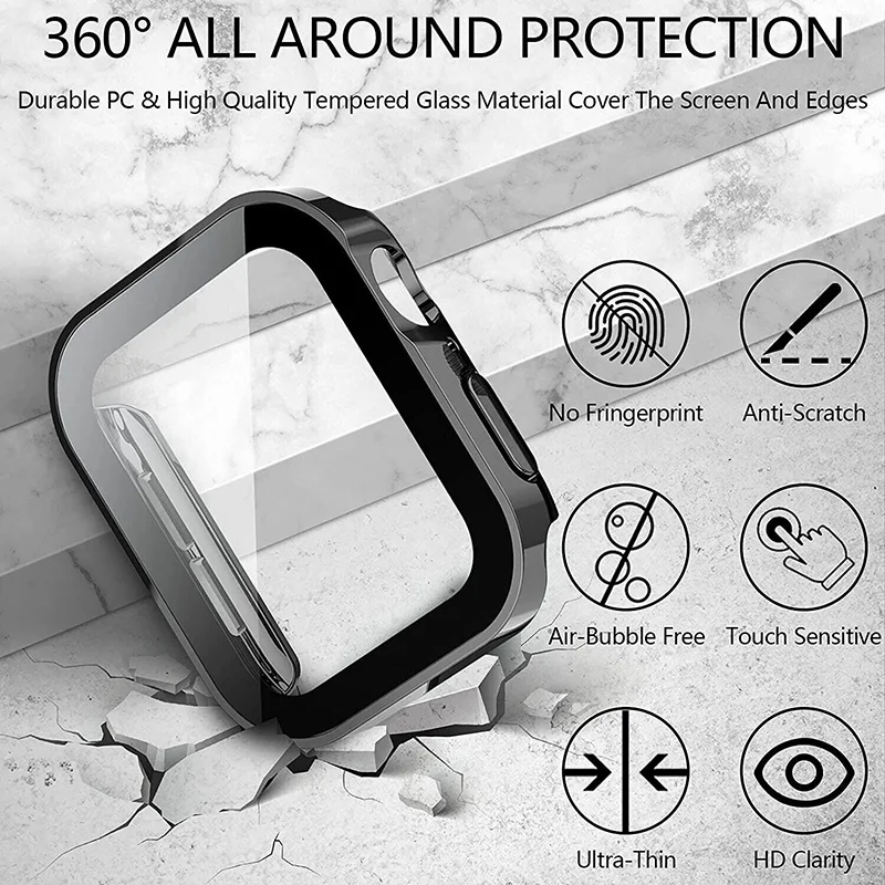 Electroplating Waterproof Case for Apple Watch Cover 41mm 40mm 45mm 44mm Screen Protector Glass Bumper iWatch 4 5 6 SE 7 8 9