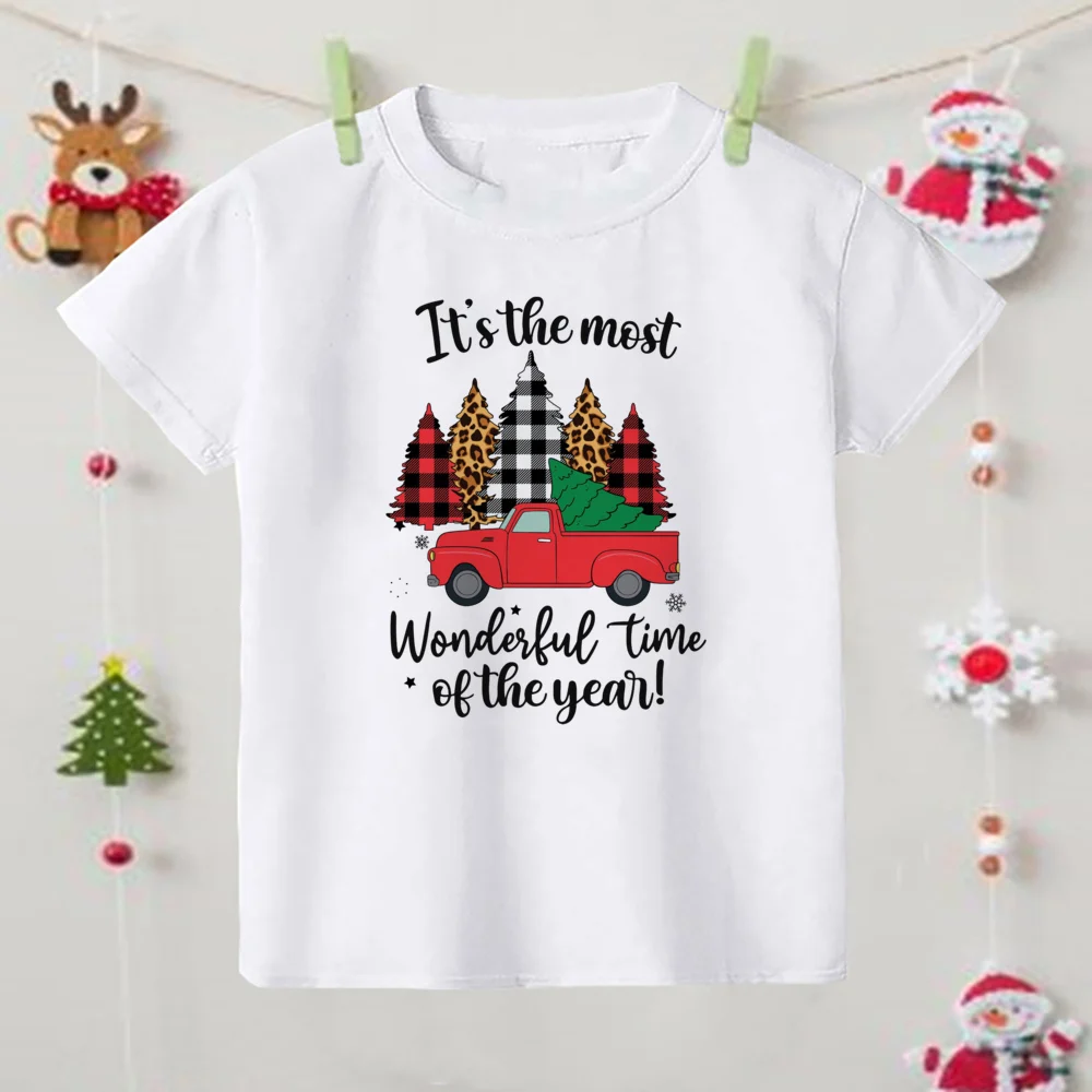 Merry Christmas Deer Printed T Shirt Kid Christmas T-shirt Child Clothes Tops Boy Girl Xmas Party Outfit Children Holiday Gifts