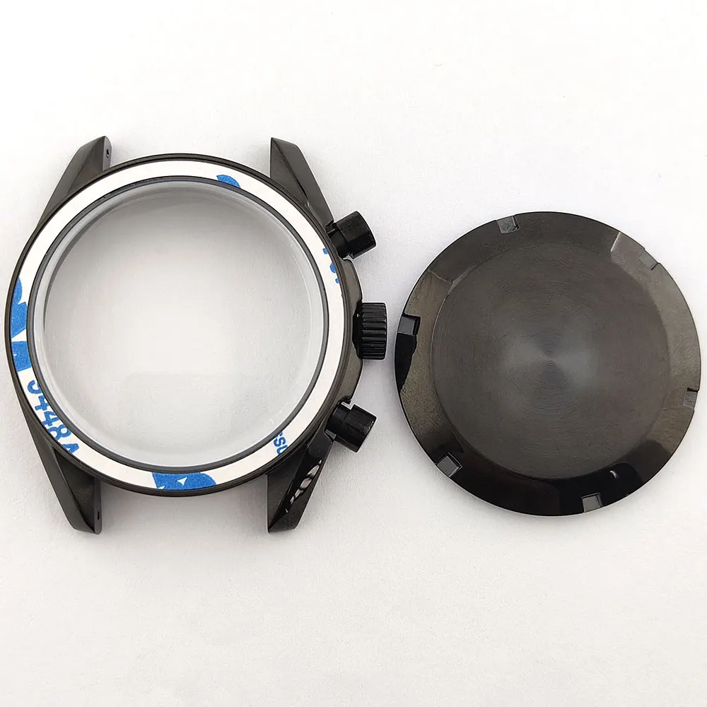 VK63 case 40mm watch case Black case stainless steel quartz chronograph case fit replacing accessories of Vk63 movement watche
