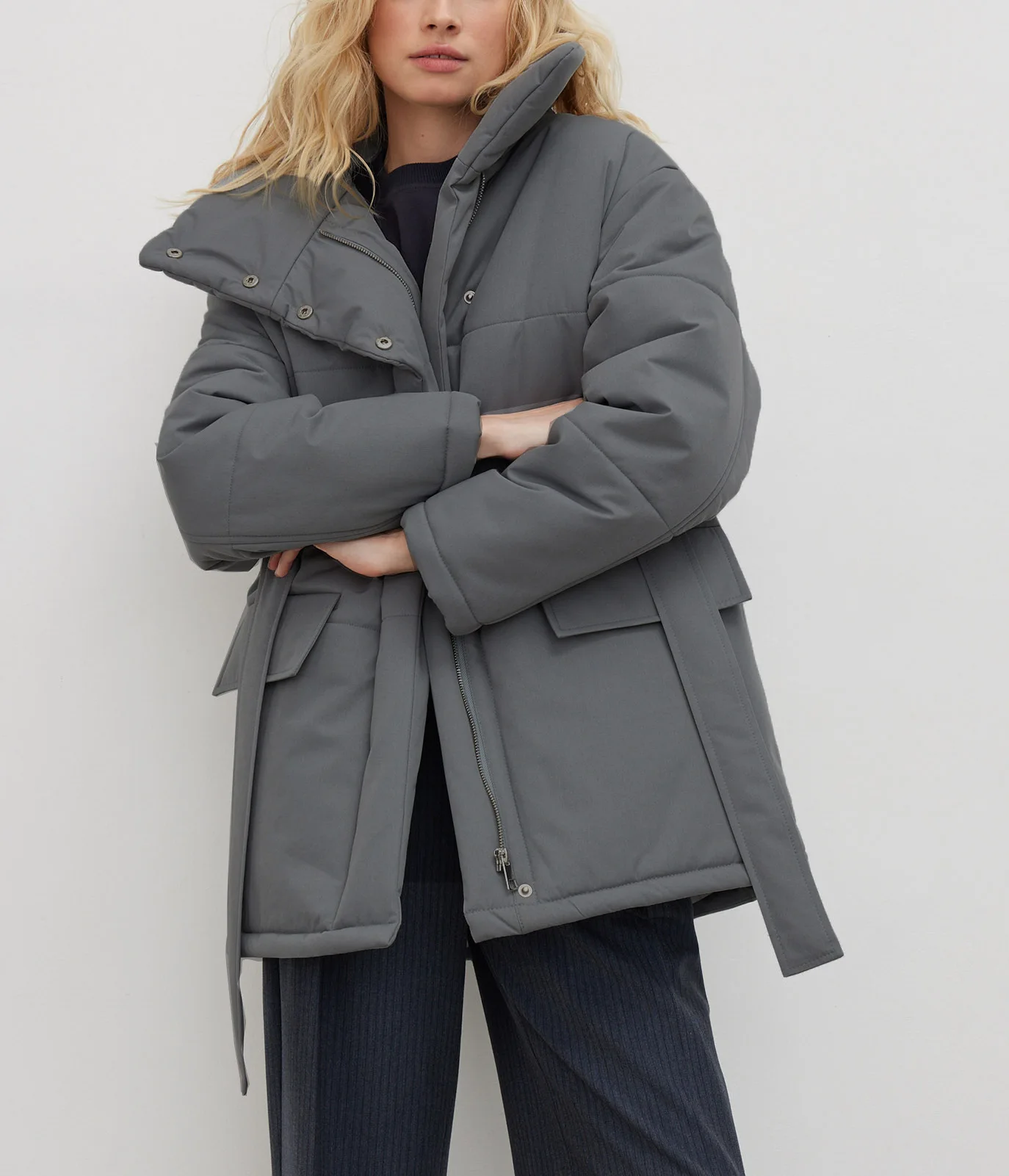 

Female Warm Cotton Puffer Jackets Quilted Jacket Women Winter Loose Parkas Coat Vintage Belted Outwear Office Down Jackets