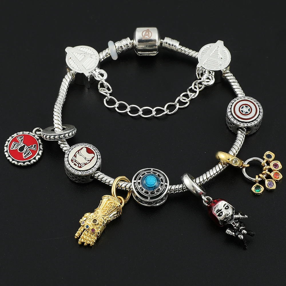 Marvel Superhero Iron Man Pendant Bracelet, Avengers Infinity Stones, Thor's Hammer, Aesthetic Crystal Beads, Brand Jewelry