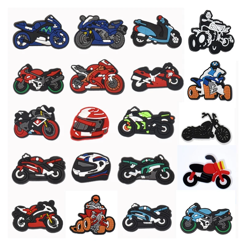 Motorcycle PVC Shoe Charms Set 20Pcs Soft Rubber Shoe Decoration Charms Motorbike Rider Helmet Pattern Charms for Party Favors
