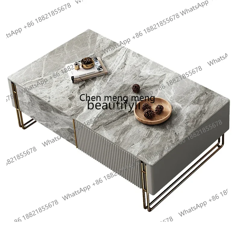 

182Q Легкий роскошный журнальный столик из каменной плиты в итальянском стиле, современный простой дизайнерский креативный чайный столик для гостиной, дома