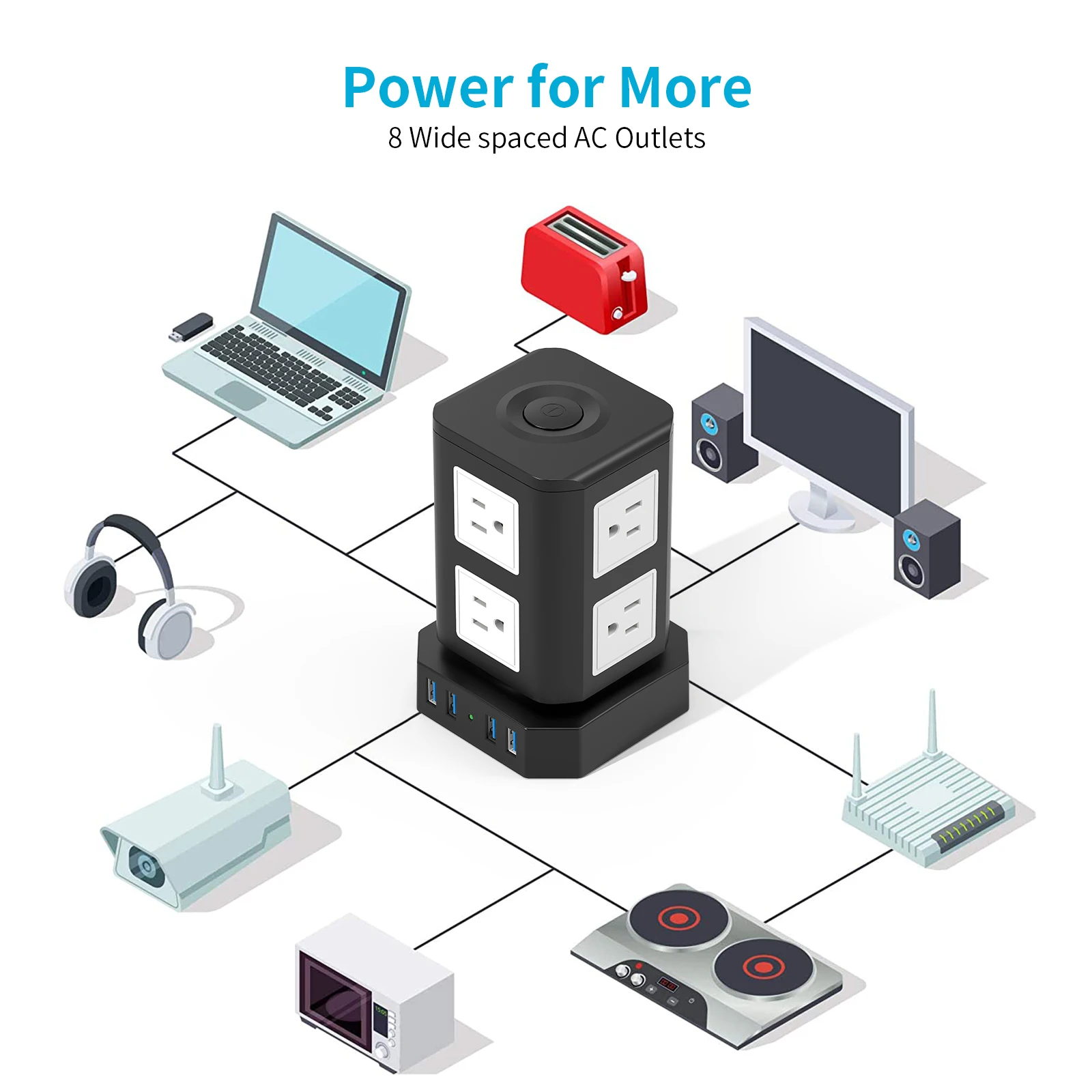 Surge protector with USB port and 6FT extension cable, desktop charging station with multiple outlets for home office dorms