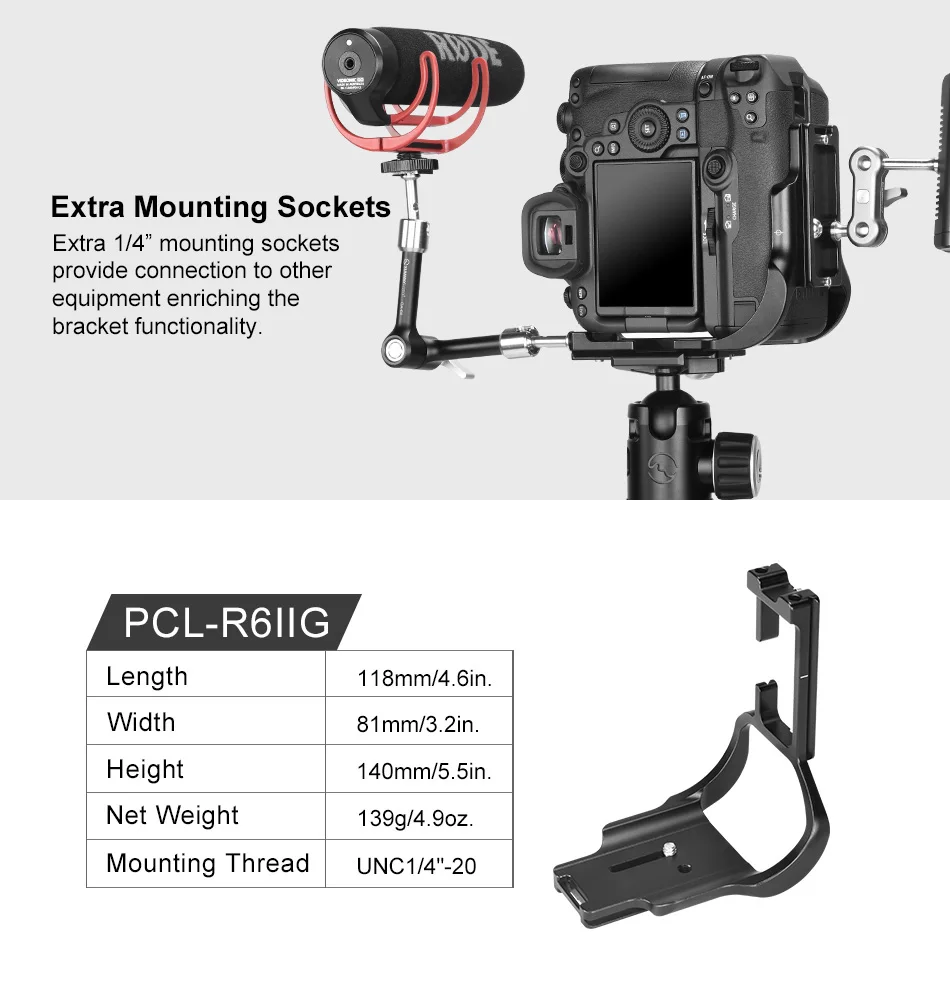 SUNWAYFOTO PCL-R6IIG L-bracket for Canon EOS R6II with battery grip BG-R10 Arca Swiss