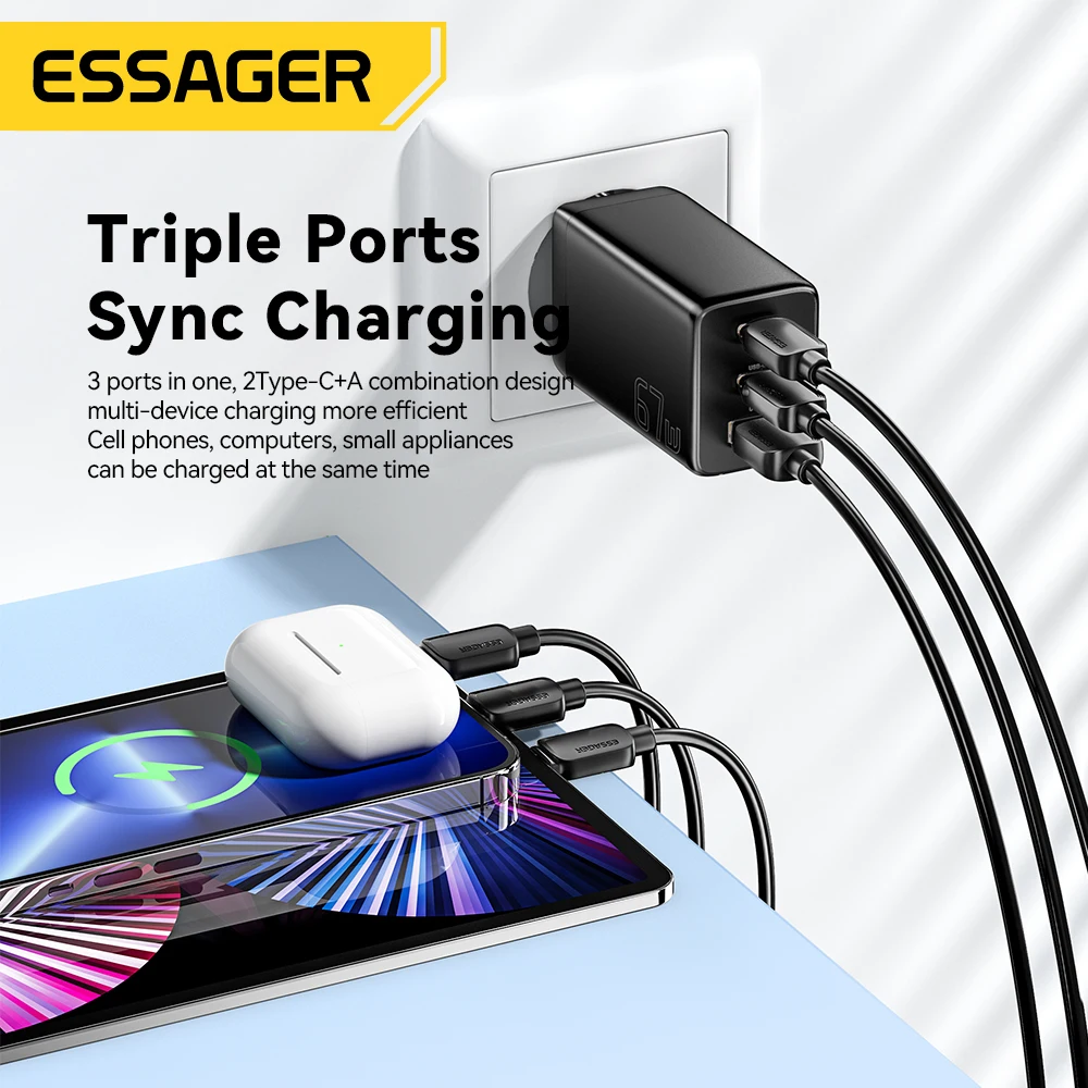 Essager 67W GaN USB 유형 C 충전기 PPS 65W 삼성 QC 4.0 PD ... - 2