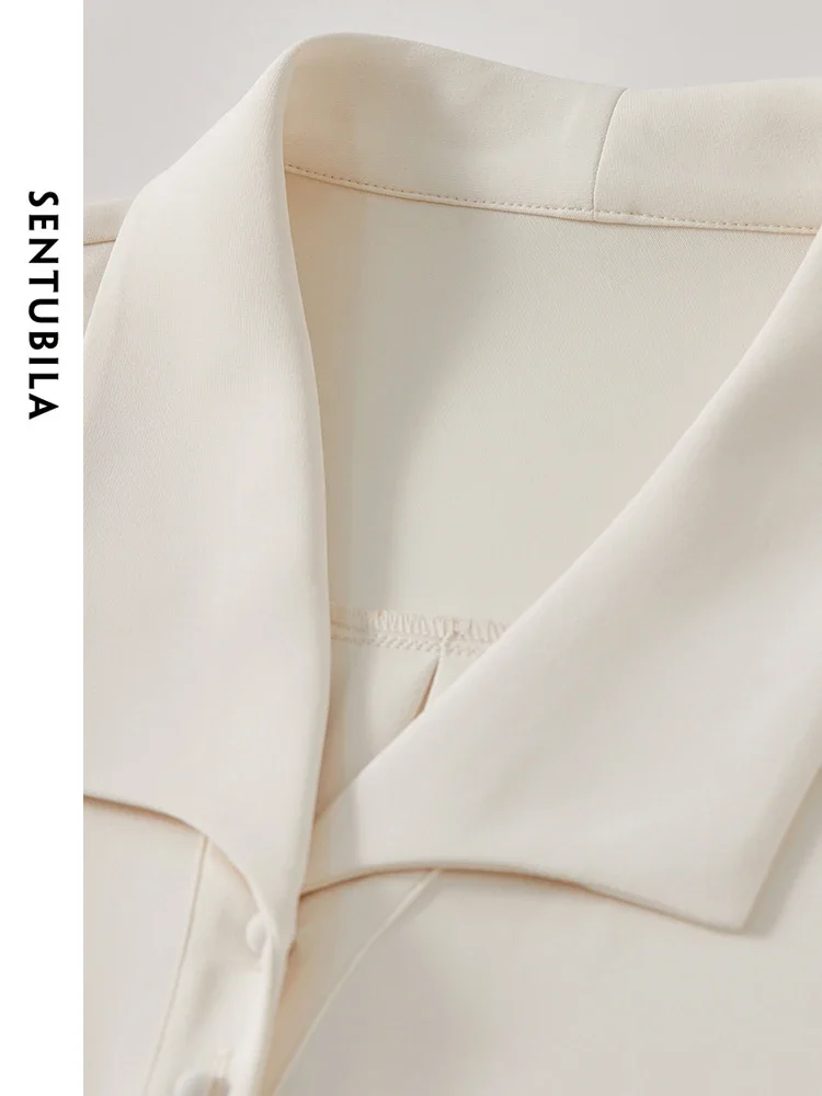 SENTUBILA Texture Office Lady Shirt for Women 2025 Spring Turn Down Collar Fold Long Sleeve Basic Simple Casual Blouse 143C56824