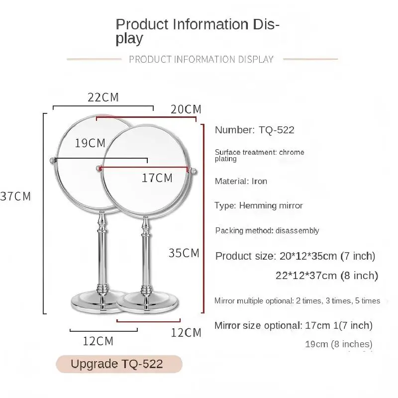 Dual-Sided Magnifying Makeup Mirror 8 Inch - Solid Metal Vanity Mirror  for Bathroom  Bedroom Dresser and Desktop