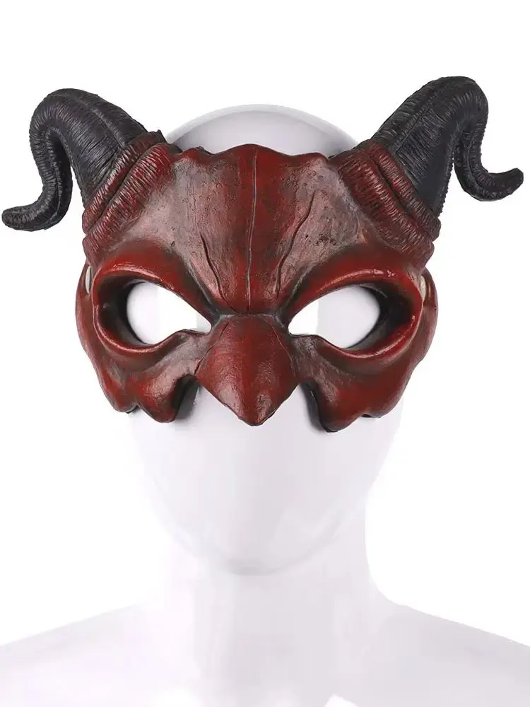 Teuflische Masken mit Hörnern, Gruselige Horror-Geister-Satan-Party-Requisiten, Kostüm für Gruselige Stier-Dämon-Halbmasken, Halloween-Party-Cosplay-Kostüme
