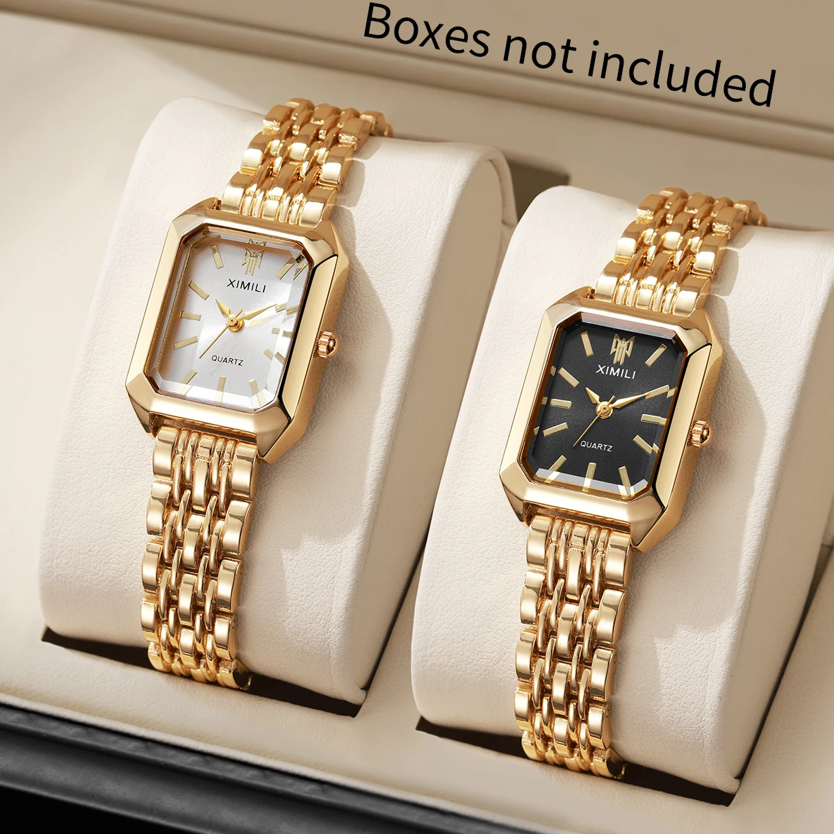 Fashion Ladies Rectangle Dial Dress Watch Golden Metal Strap Watch