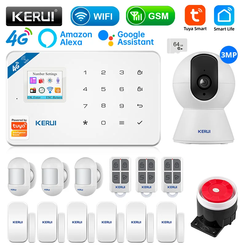 KERUI W184 4G Tuya Smart Home Alarm WIFI GSM Alarm System Motion Sensor Detektor Einbrecher Unterstützung Alexa & Google APP Steuerung