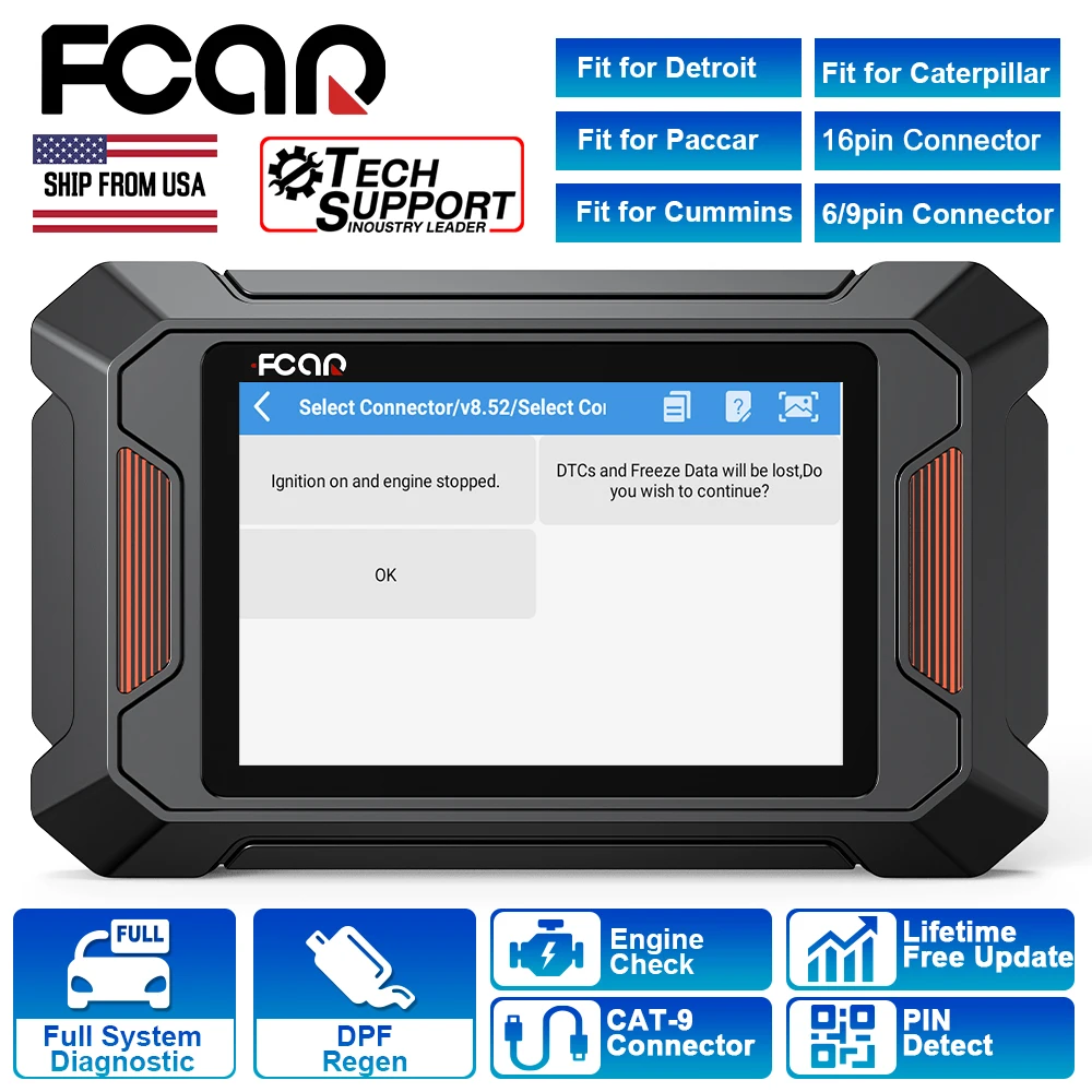 Fcar F803 Heavy Duty Diagnostic Tool DPF Regen for Cummins Caterpillar Detroit Paccar Engine For Truck All System HD OBD Scanner