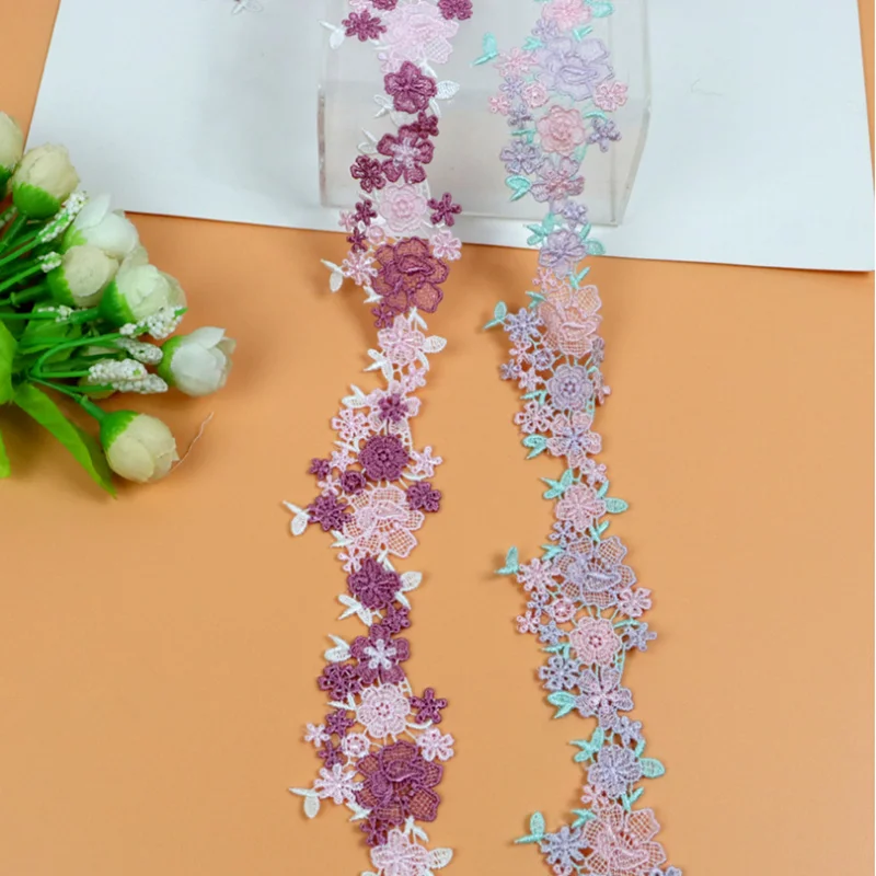 5Yards 4.8Cm Wide Shiny Pink Purple Flower Hollow Venise Diy Venice Lace Clothing Accessories Of Various Garment,Bra.Skirt