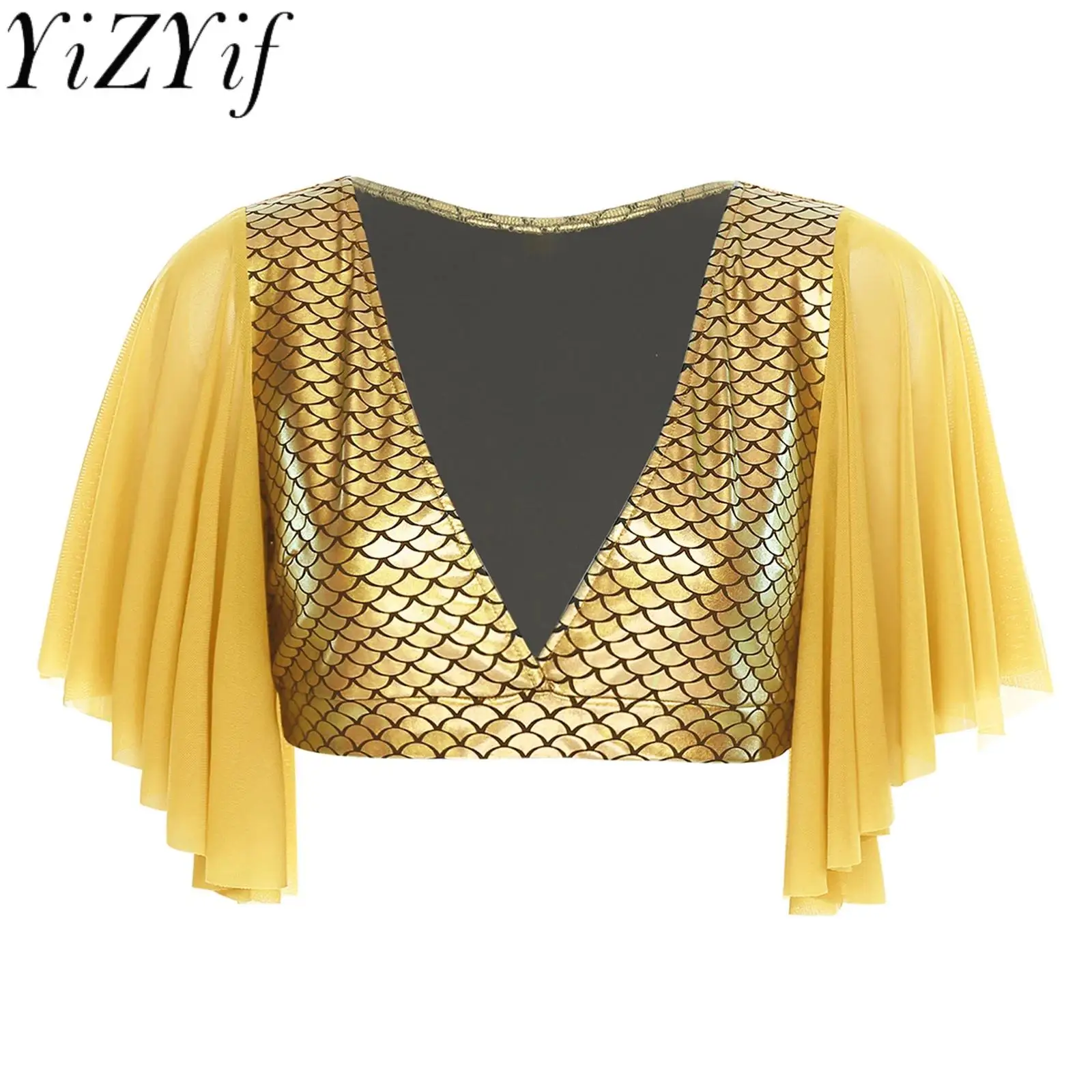 

Women's Mermaid Siren Fish Scale Crop Tops Themed Party Water Activities Summer Swimming Beachwear Mermaid Performance Tops