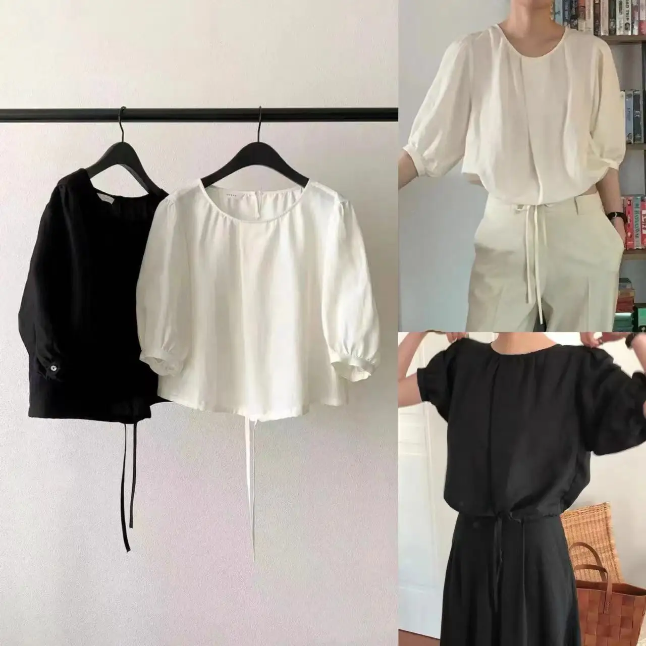 

Loose Mid-Sve Sun Protection irt Pure Color Simple Slimming Hem Tie Women's Casual Sle Top Breathable Skin-Friendly