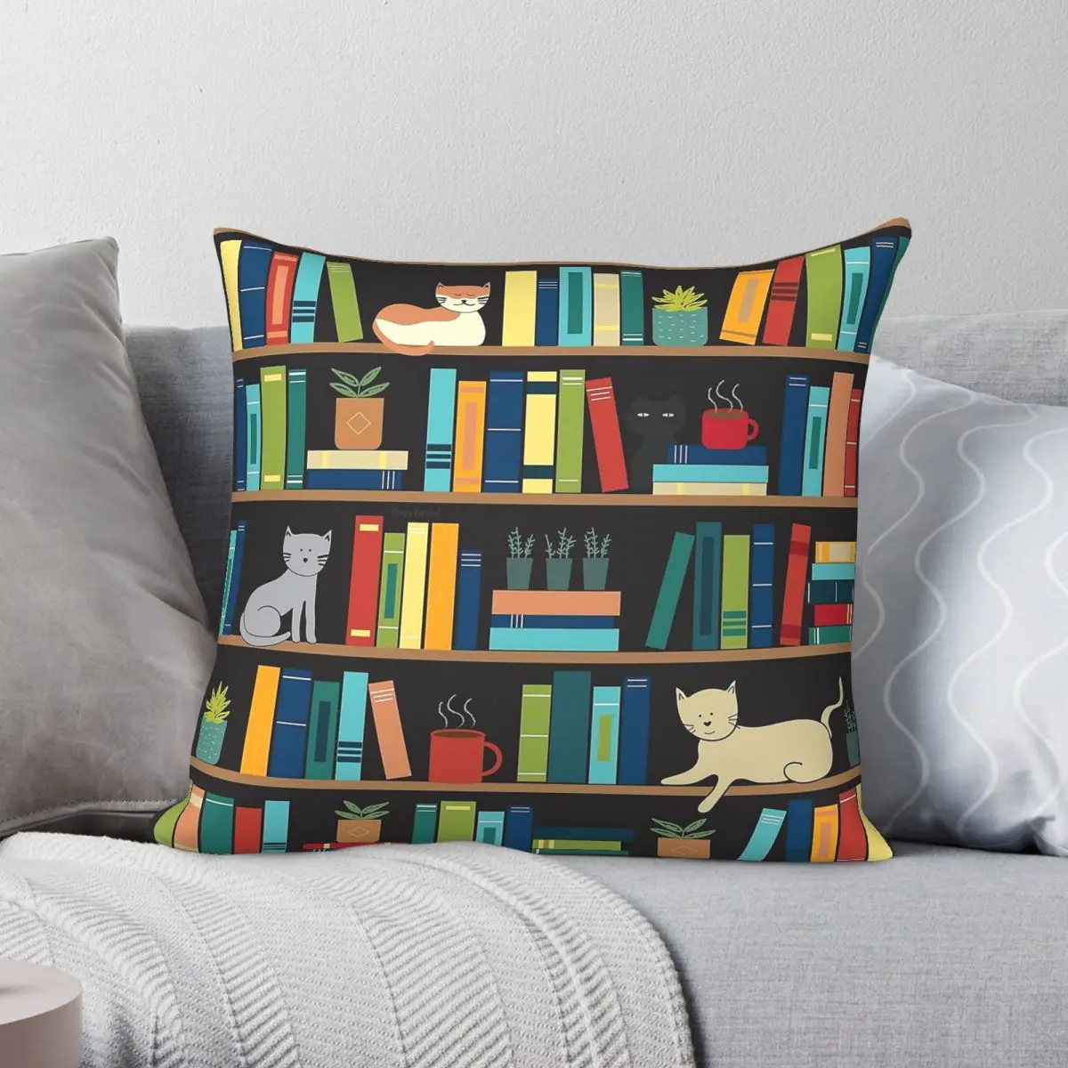 Book Lover Librarian Cat Pillowcase Polyester Linen Velvet Pattern Zip Decorative Pillow Case Sofa Cushion Cover