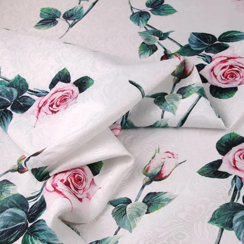 Printing Jacquard Polyester Fabric Brand Rose Fashion Ladies Clothing Printed Fabrics Cloth for Dress by the Meter Sewing