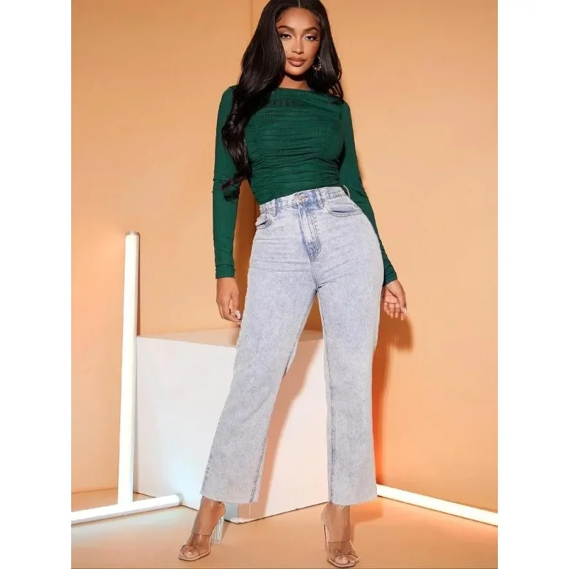 Plus Size 1XL-5XL Women Fashion Solid Color Long Sleeve T-Shirts Ladies Casual Slim Fit Pullovers Female Basic Tees Tops