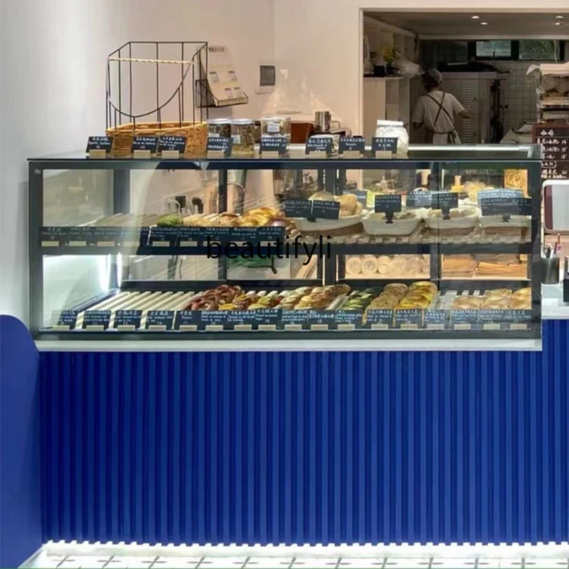 Bread display cabinet, island cabinet, glass display stand, cake shop display cabinet, commercial wrought iron frame