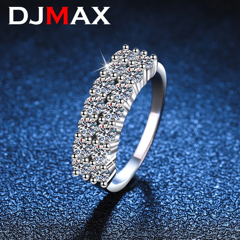 DJMAX S925 Sterling Silver Plate Pt950 D Color 3MM 1.4 Carat Moissanite Double Row Ring High-end Fine Jewelry For Women Gifts