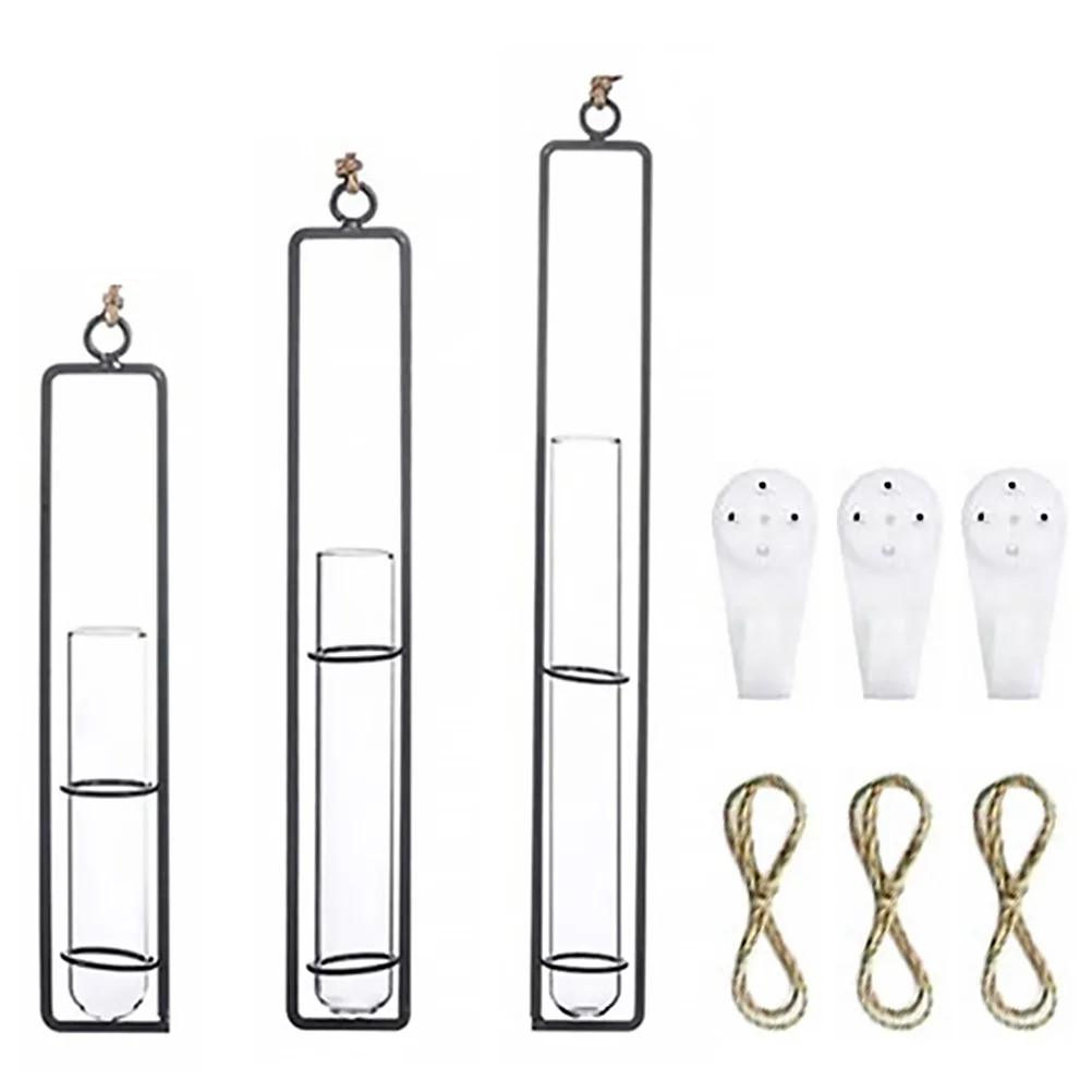 

3 Kits Hanging Test Tube Vase Glass Planter Iron Art Hydroponic Wall Ornament Flower Holder Home Decoration Flower Vase